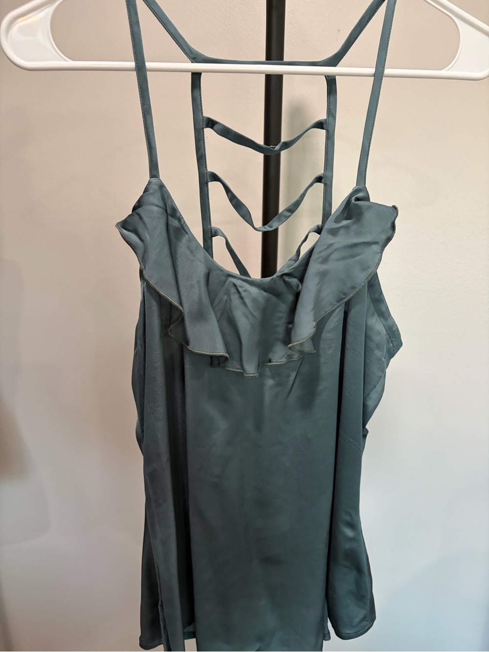Chaser Slate Blue Ruffle Strapback Slip tank